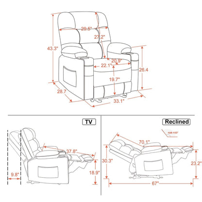 Fauteuil inclinable électrique MCombo avec chauffage et massage, cuir PR621
