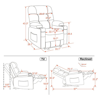 Fauteuil inclinable électrique MCombo avec chauffage et massage, cuir PR621