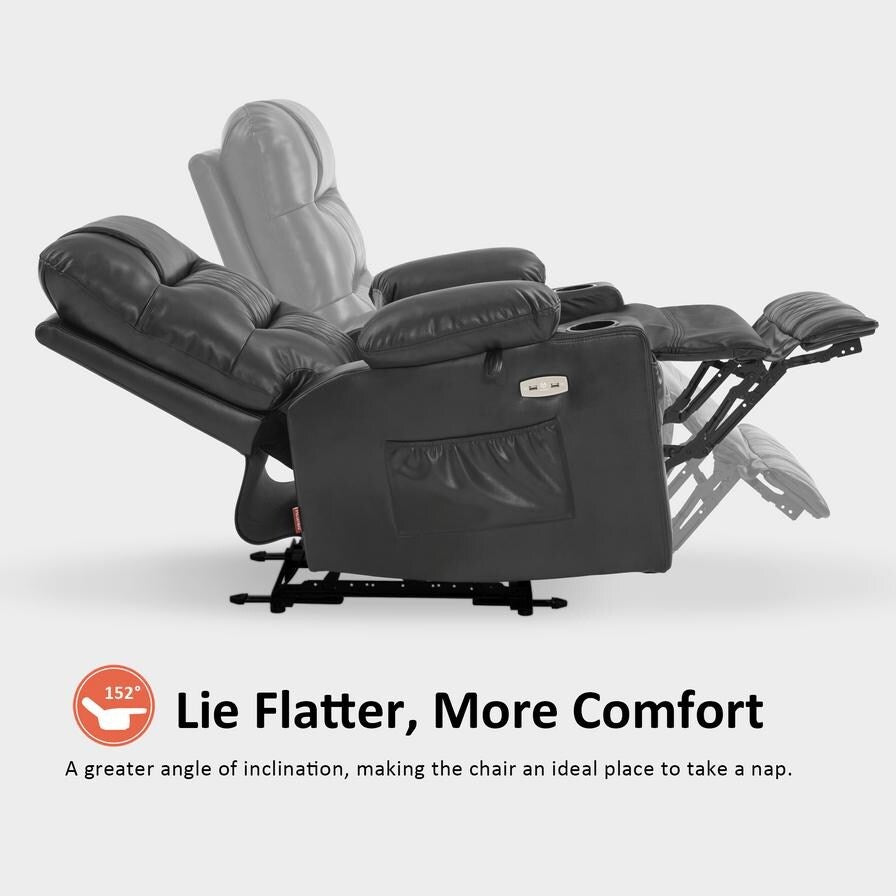 Fauteuil inclinable électrique MCombo avec chauffage et massage, cuir PR621
