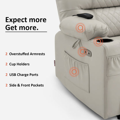 Fauteuil inclinable électrique MCombo avec chauffage et massage, cuir PR621