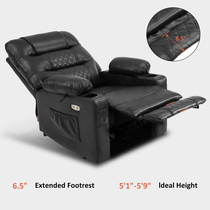 Fauteuil inclinable électrique MCombo avec chauffage et massage, cuir PR621