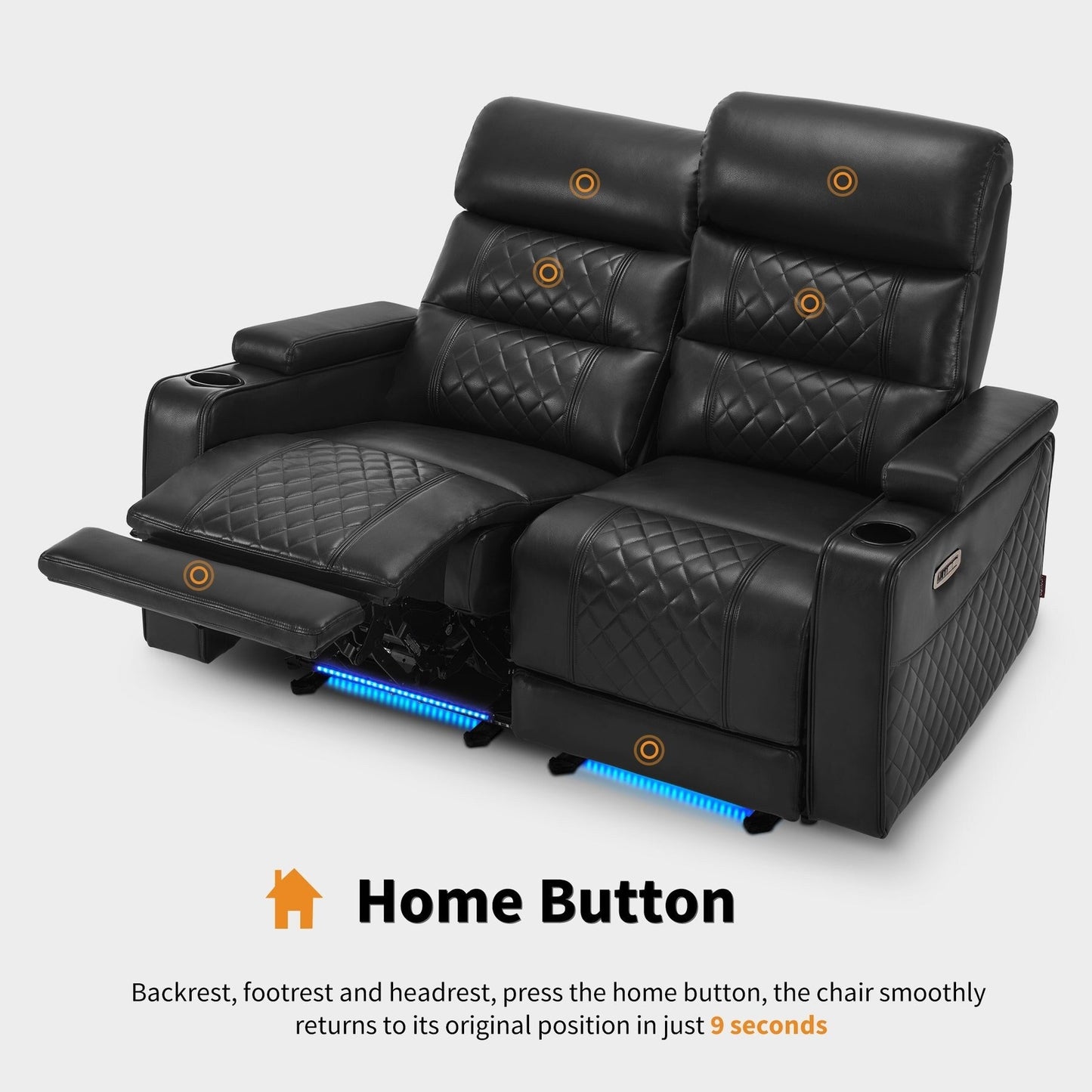 Canapé inclinable électrique MCombo avec appuie-têtes réglables, siège home cinéma avec rangement pour accoudoirs, similicuir HTS470