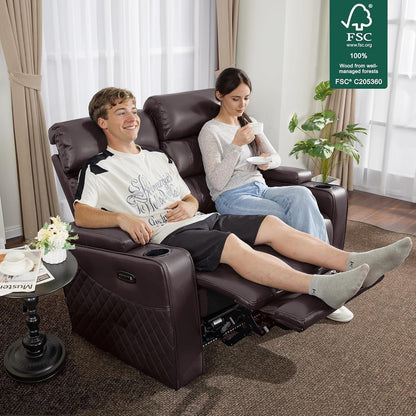 Canapé inclinable électrique MCombo avec appuie-têtes réglables, siège home cinéma avec rangement pour accoudoirs, similicuir HTS470