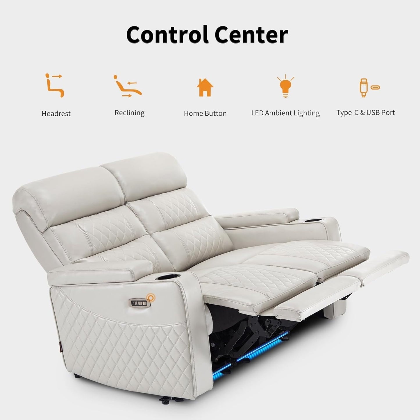 Canapé inclinable électrique MCombo avec appuie-têtes réglables, siège home cinéma avec rangement pour accoudoirs, similicuir HTS470