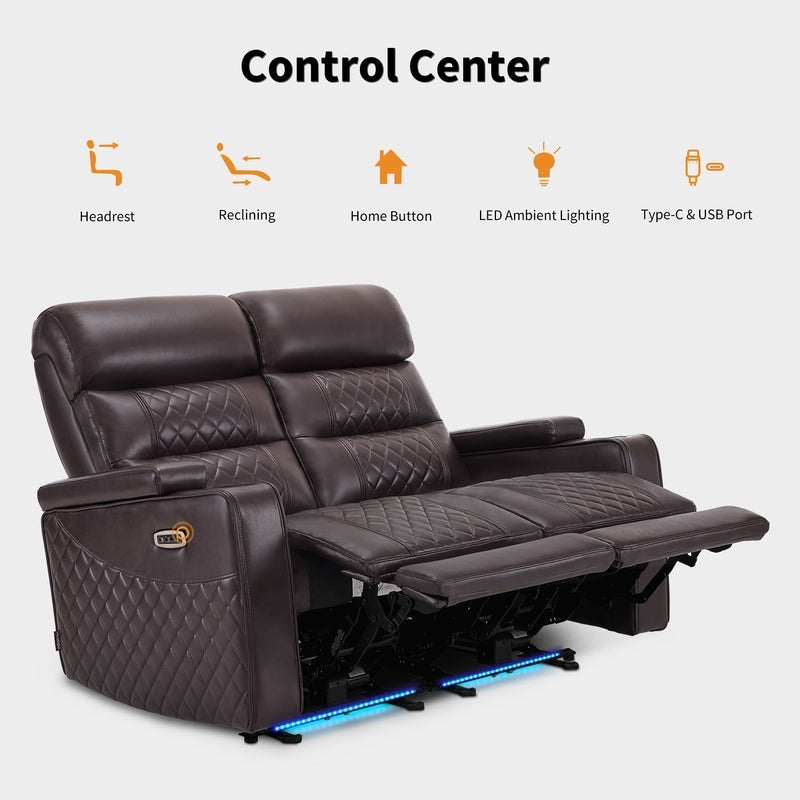 Canapé inclinable électrique MCombo avec appuie-têtes réglables, siège home cinéma avec rangement pour accoudoirs, similicuir HTS470