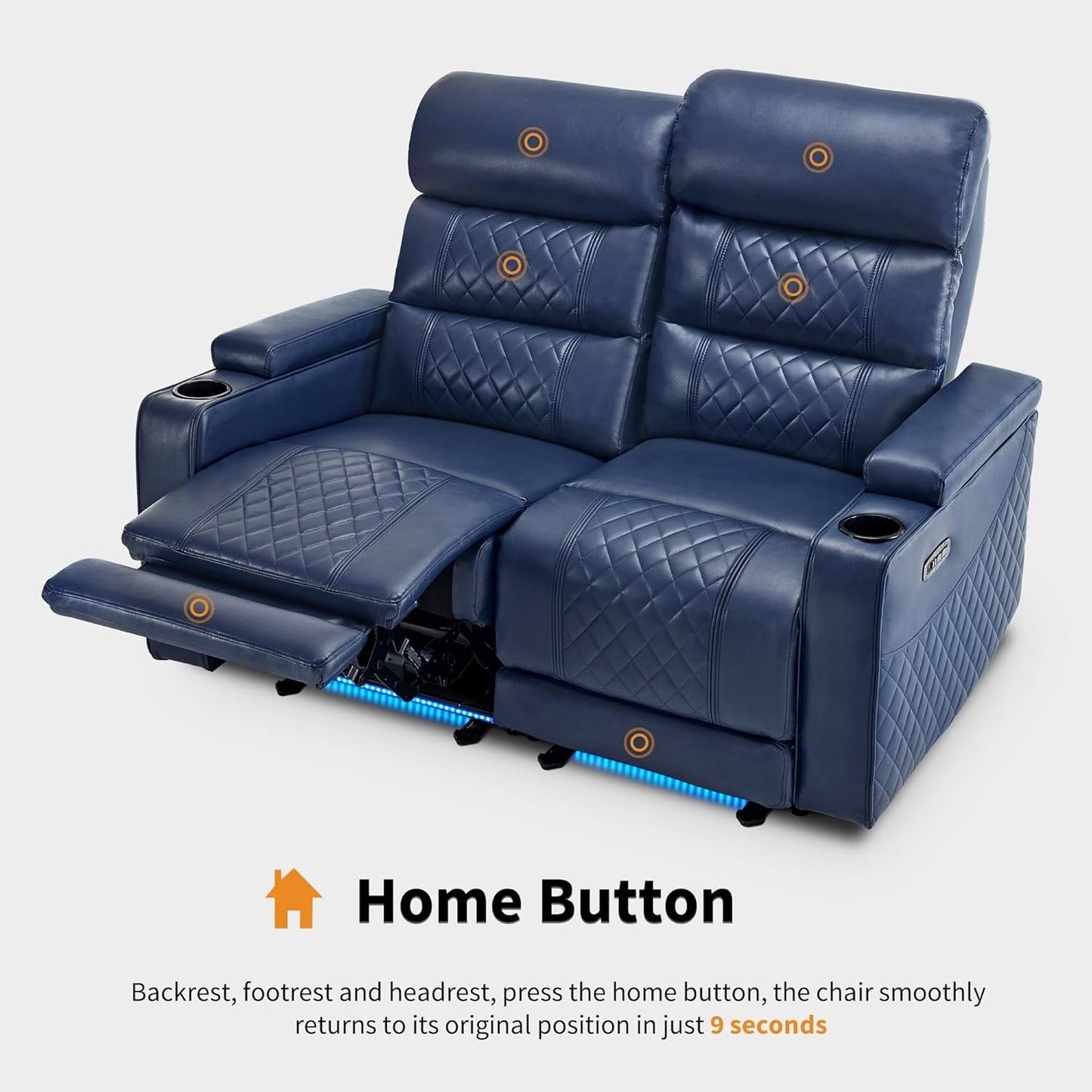 Canapé inclinable électrique MCombo avec appuie-têtes réglables, siège home cinéma avec rangement pour accoudoirs, similicuir HTS470