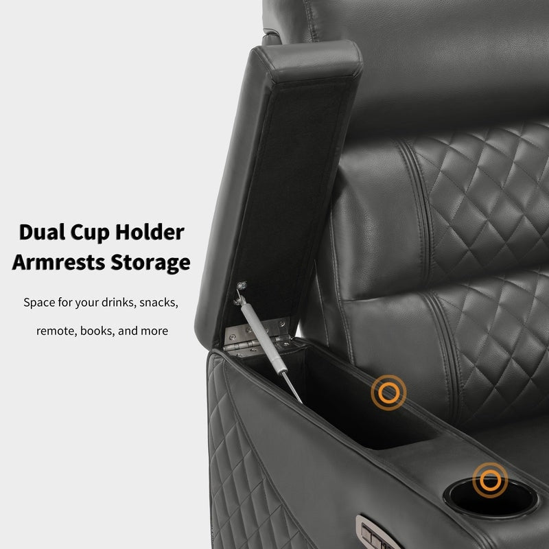 Canapé inclinable électrique MCombo avec appuie-têtes réglables, siège home cinéma avec rangement pour accoudoirs, similicuir HTS470