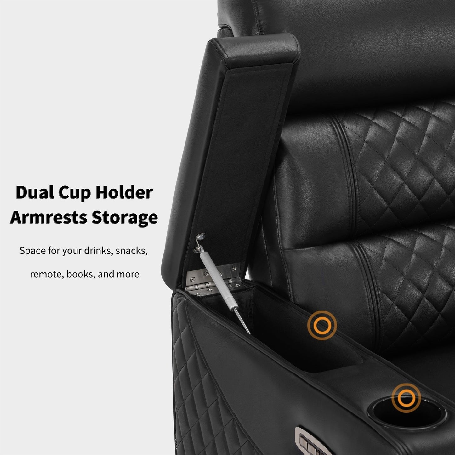 Canapé inclinable électrique MCombo avec appuie-têtes réglables, siège home cinéma avec rangement pour accoudoirs, similicuir HTS470