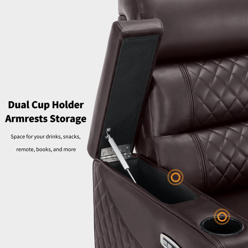 Canapé inclinable électrique MCombo avec appuie-têtes réglables, siège home cinéma avec rangement pour accoudoirs, similicuir HTS470