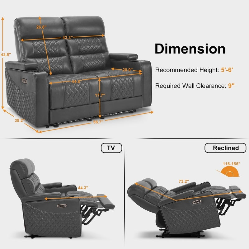 Canapé inclinable électrique MCombo avec appuie-têtes réglables, siège home cinéma avec rangement pour accoudoirs, similicuir HTS470