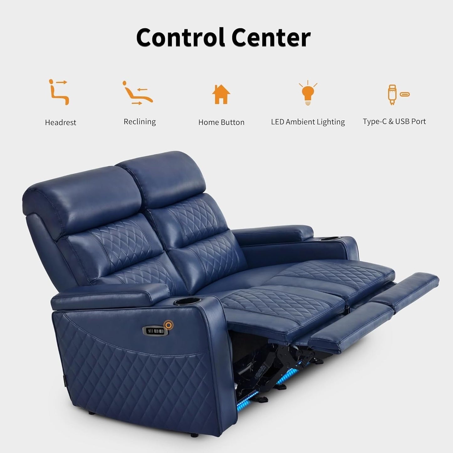 Canapé inclinable électrique MCombo avec appuie-têtes réglables, siège home cinéma avec rangement pour accoudoirs, similicuir HTS470