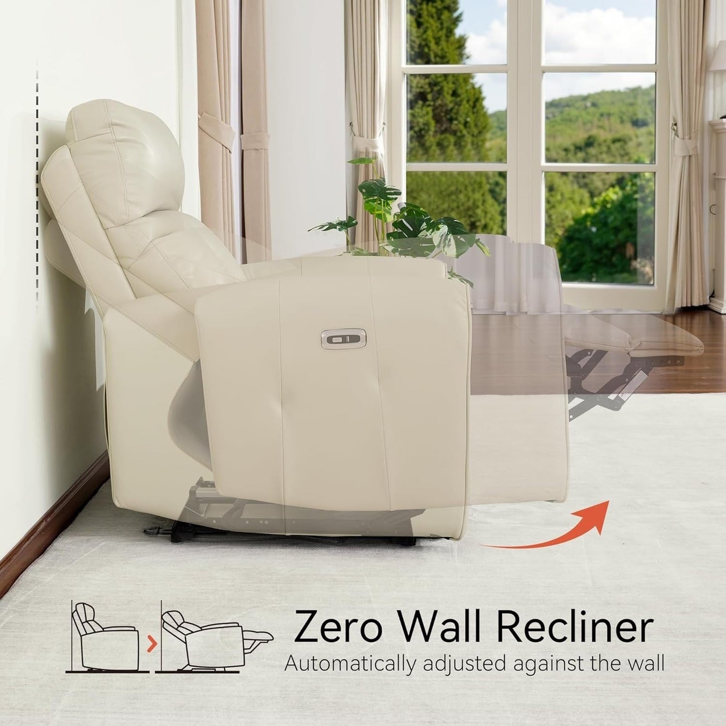 Fauteuils inclinables électriques MCombo de petite taille, fauteuil inclinable moderne sans appuie-mur avec support lombaire, ports USB et de chargement, certifié FSC