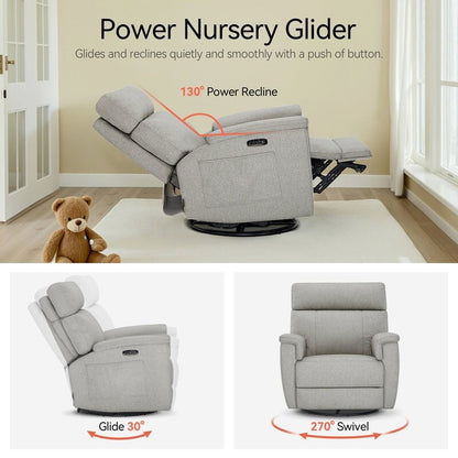 Fauteuil inclinable pivotant et motorisé MCombo pour chambre d'enfant, tissu PR601