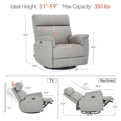 Fauteuil inclinable pivotant et motorisé MCombo pour chambre d'enfant, tissu PR601
