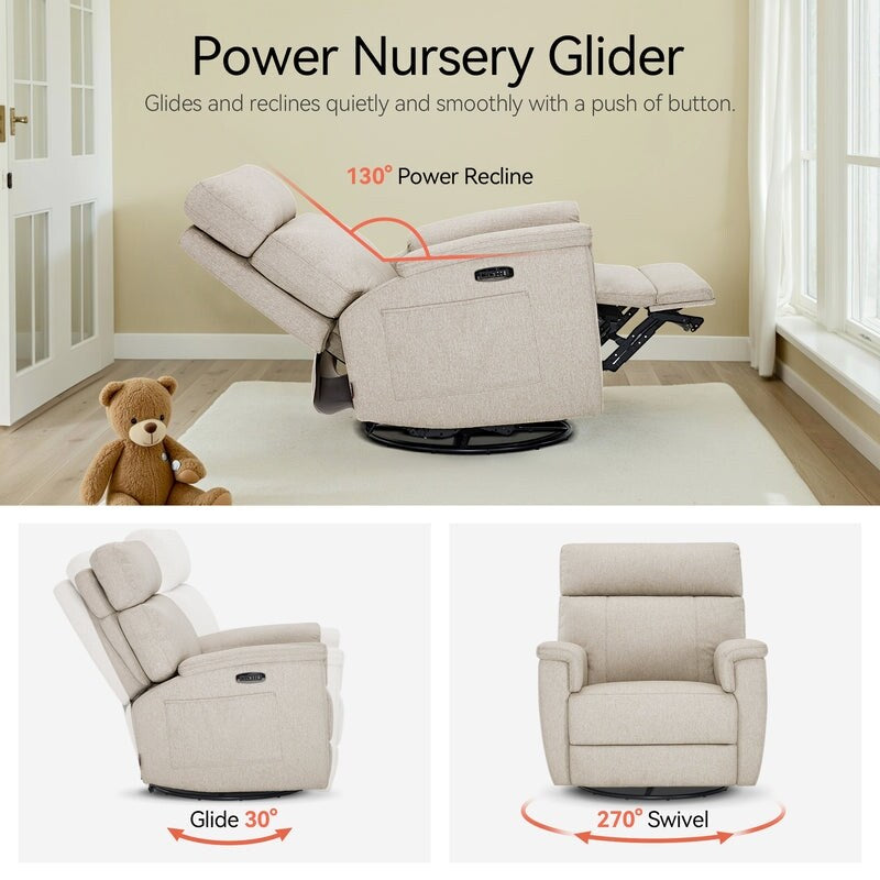 Fauteuil inclinable pivotant et motorisé MCombo pour chambre d'enfant, tissu PR601