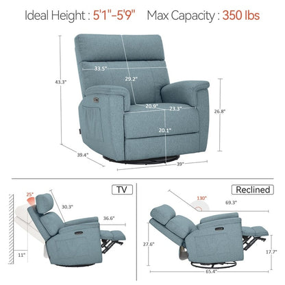 Fauteuil inclinable pivotant et motorisé MCombo pour chambre d'enfant, tissu PR601