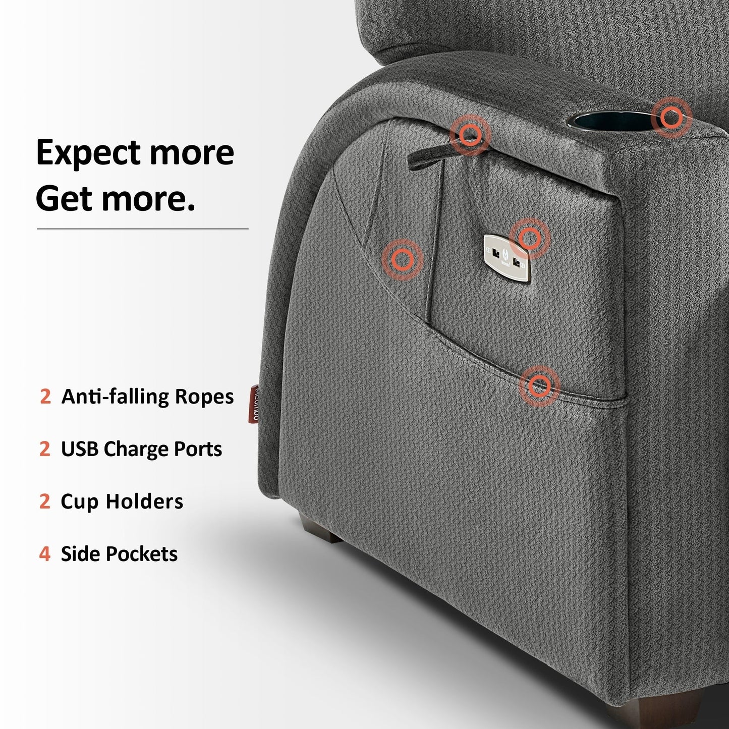 Fauteuil inclinable zéro gravité MCombo Power avec appui-tête réglable pour salon, tissu ZG334