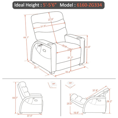 Fauteuil inclinable zéro gravité MCombo Power avec appui-tête réglable pour salon, tissu ZG334