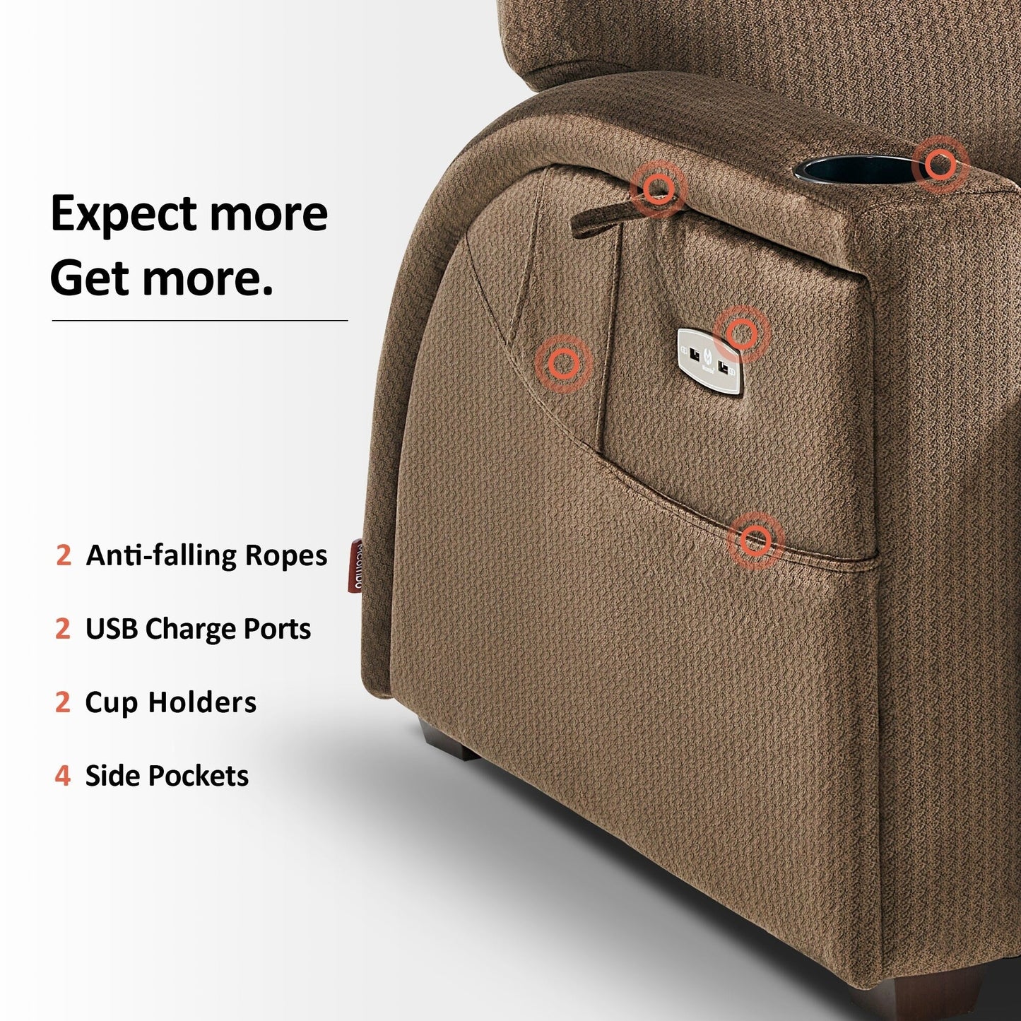 Fauteuil inclinable zéro gravité MCombo Power avec appui-tête réglable pour salon, tissu ZG334