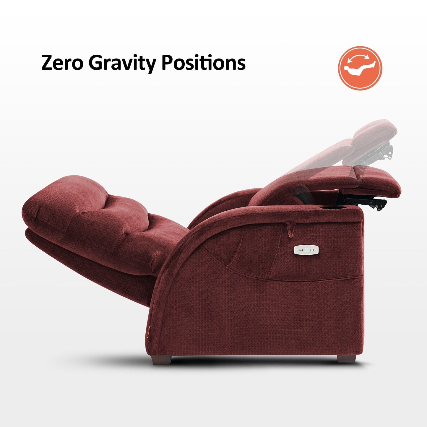 Fauteuil inclinable zéro gravité MCombo Power avec appui-tête réglable pour salon, tissu ZG334