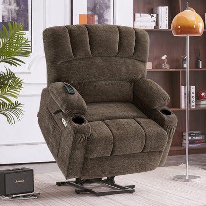 Fauteuil inclinable combiné M avec massage et chauffage pour personnes âgées de grande taille, tissu R7093 (petit-large)