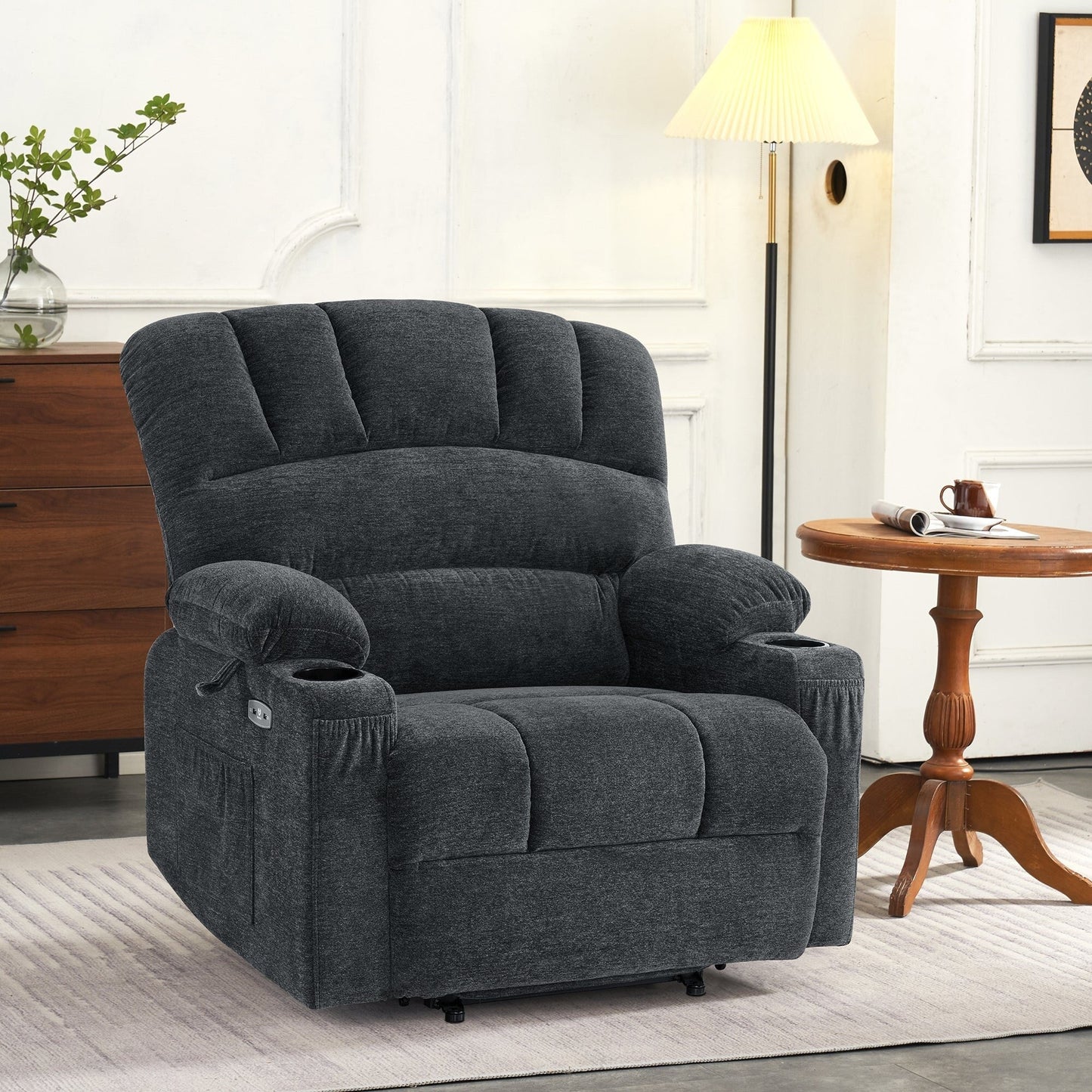 Fauteuil inclinable combiné M avec massage et chauffage pour personnes âgées de grande taille, tissu R7093 (petit-large)