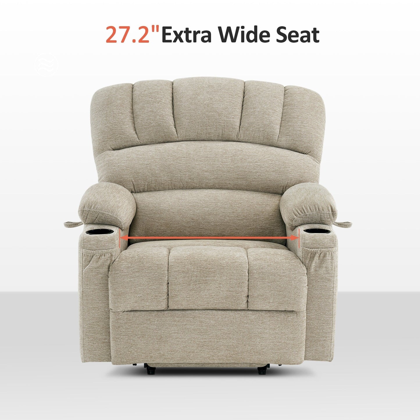 Fauteuil inclinable combiné M avec massage et chauffage pour personnes âgées de grande taille, tissu R7093 (petit-large)