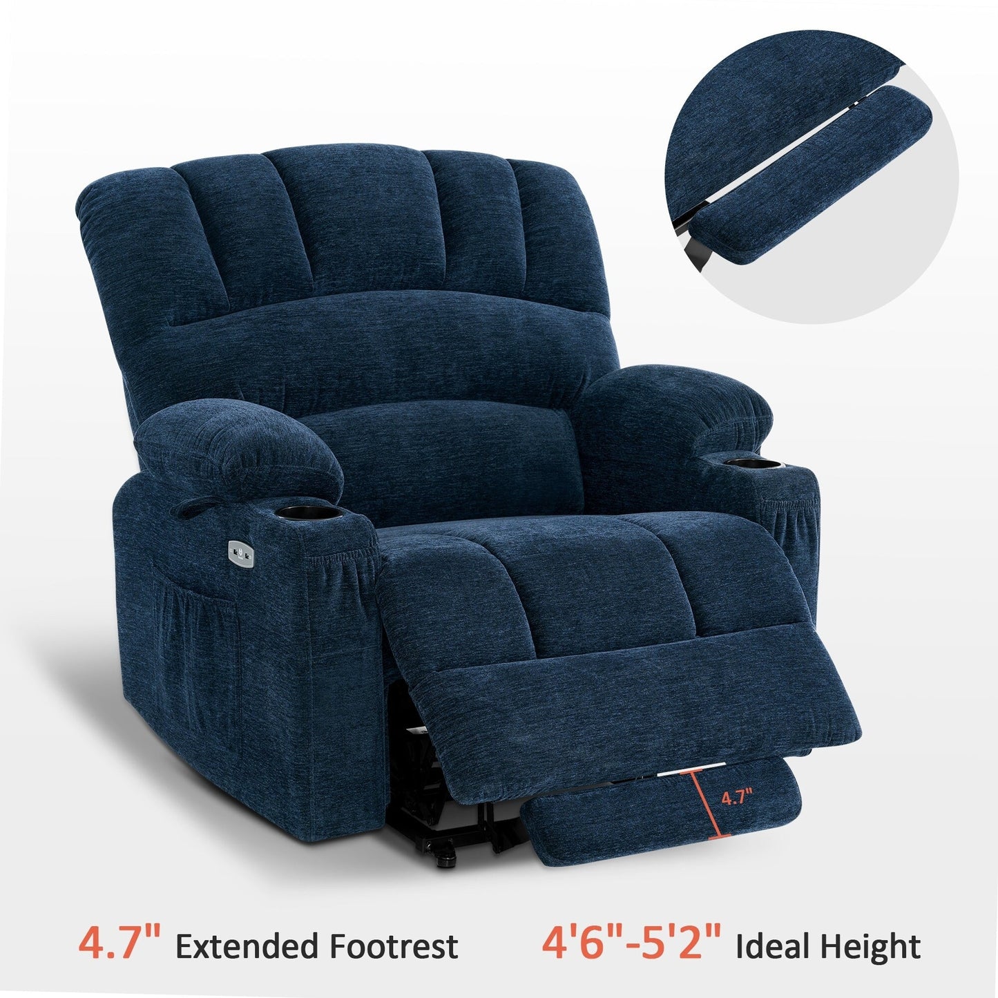 Fauteuil inclinable combiné M avec massage et chauffage pour personnes âgées de grande taille, tissu R7093 (petit-large)