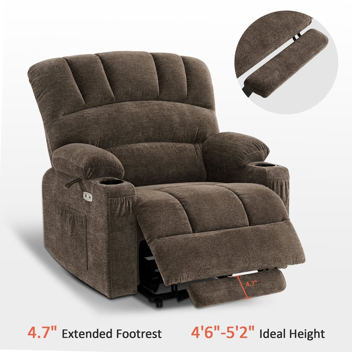 Fauteuil inclinable combiné M avec massage et chauffage pour personnes âgées de grande taille, tissu R7093 (petit-large)