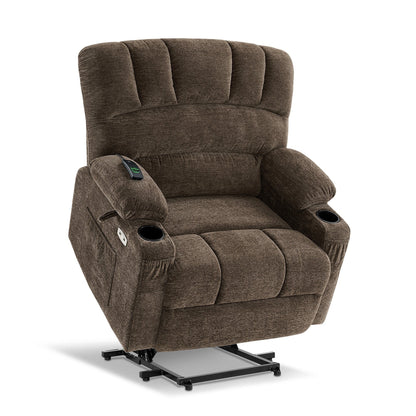 Fauteuil inclinable combiné M avec massage et chauffage pour personnes âgées de grande taille, tissu R7093 (petit-large)