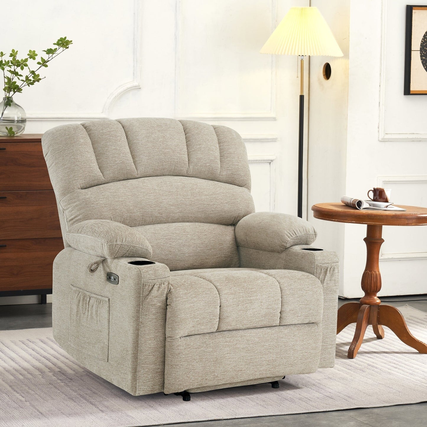 Fauteuil inclinable combiné M avec massage et chauffage pour personnes âgées de grande taille, tissu R7093 (petit-large)