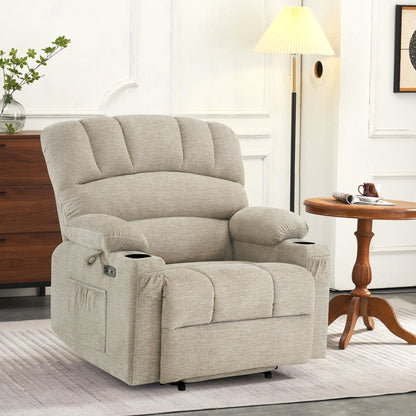 Fauteuil inclinable combiné M avec massage et chauffage pour personnes âgées de grande taille, tissu R7093 (petit-large)