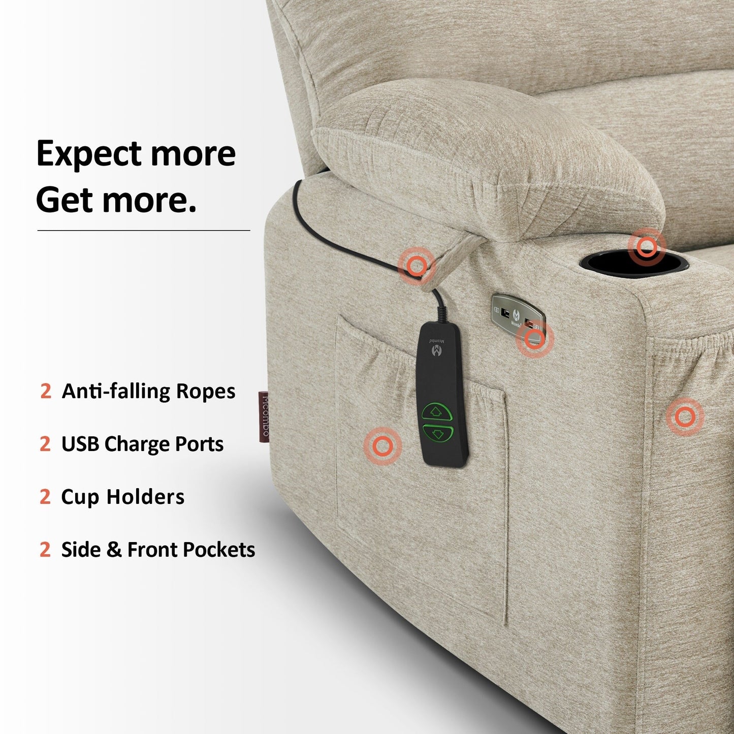 Fauteuil inclinable combiné M avec massage et chauffage pour personnes âgées de grande taille, tissu R7093 (petit-large)