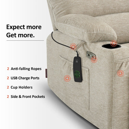 Fauteuil inclinable combiné M avec massage et chauffage pour personnes âgées de grande taille, tissu R7093 (petit-large)