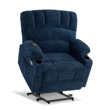 Fauteuil inclinable combiné M avec massage et chauffage pour personnes âgées de grande taille, tissu R7093 (petit-large)