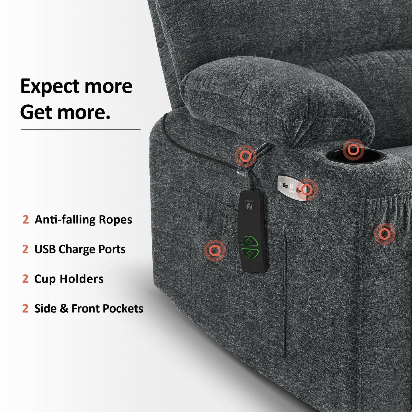 Fauteuil inclinable combiné M avec massage et chauffage pour personnes âgées de grande taille, tissu R7093 (petit-large)