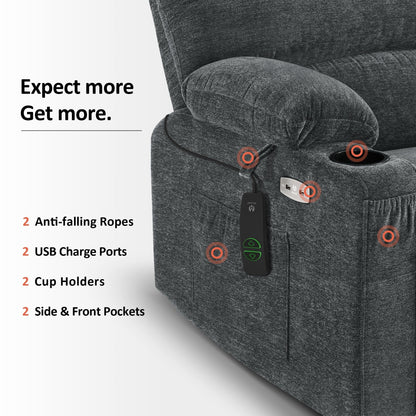 Fauteuil inclinable combiné M avec massage et chauffage pour personnes âgées de grande taille, tissu R7093 (petit-large)