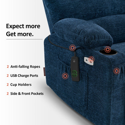 Fauteuil inclinable combiné M avec massage et chauffage pour personnes âgées de grande taille, tissu R7093 (petit-large)