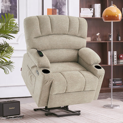 Fauteuil inclinable combiné M avec massage et chauffage pour personnes âgées de grande taille, tissu R7093 (petit-large)