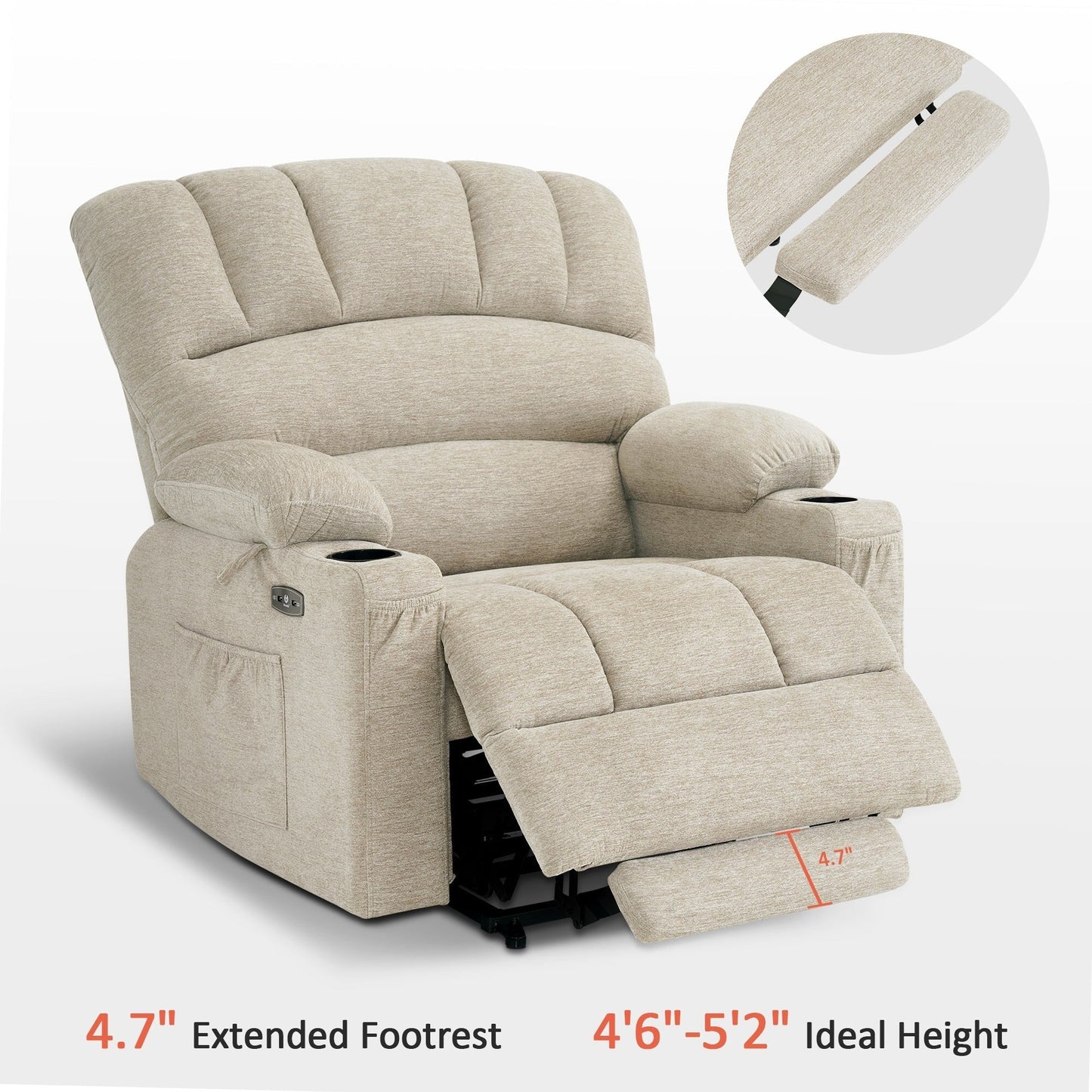 Fauteuil inclinable combiné M avec massage et chauffage pour personnes âgées de grande taille, tissu R7093 (petit-large)
