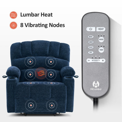 Fauteuil inclinable combiné M avec massage et chauffage pour personnes âgées de grande taille, tissu R7093 (petit-large)