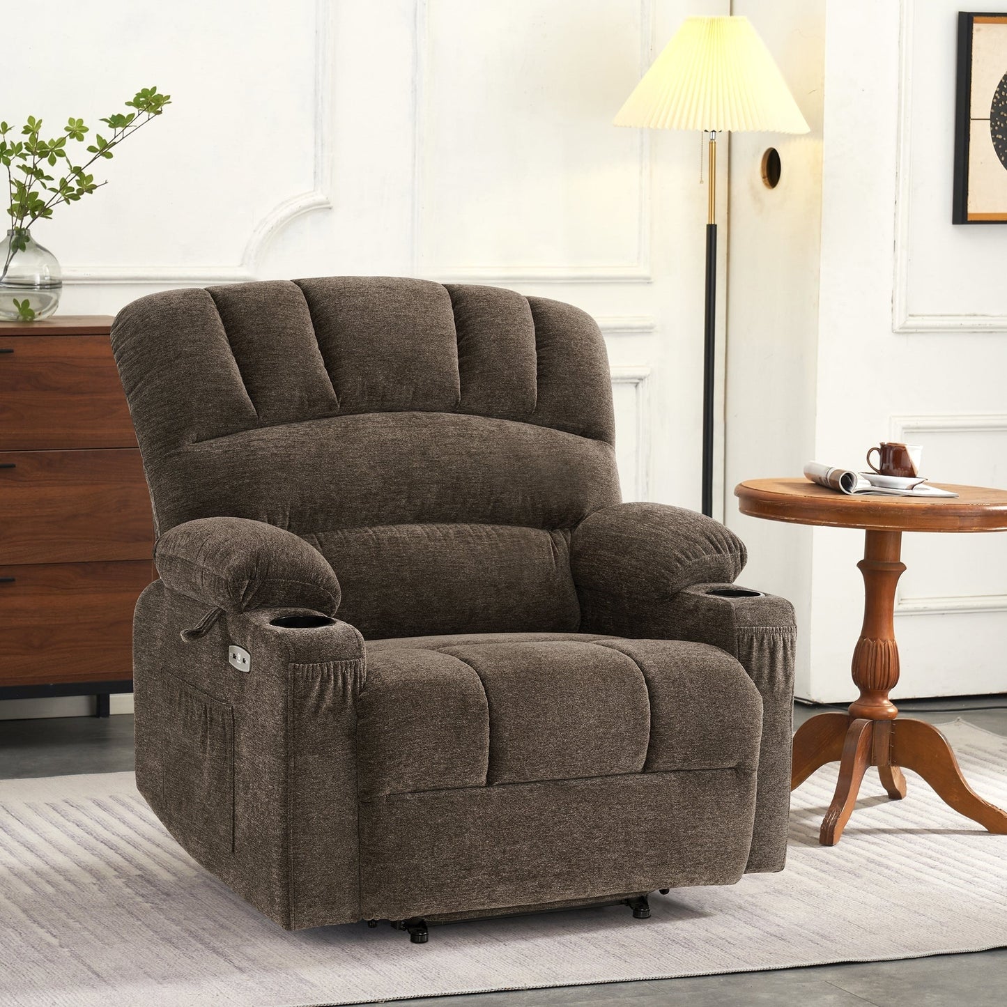 Fauteuil inclinable combiné M avec massage et chauffage pour personnes âgées de grande taille, tissu R7093 (petit-large)