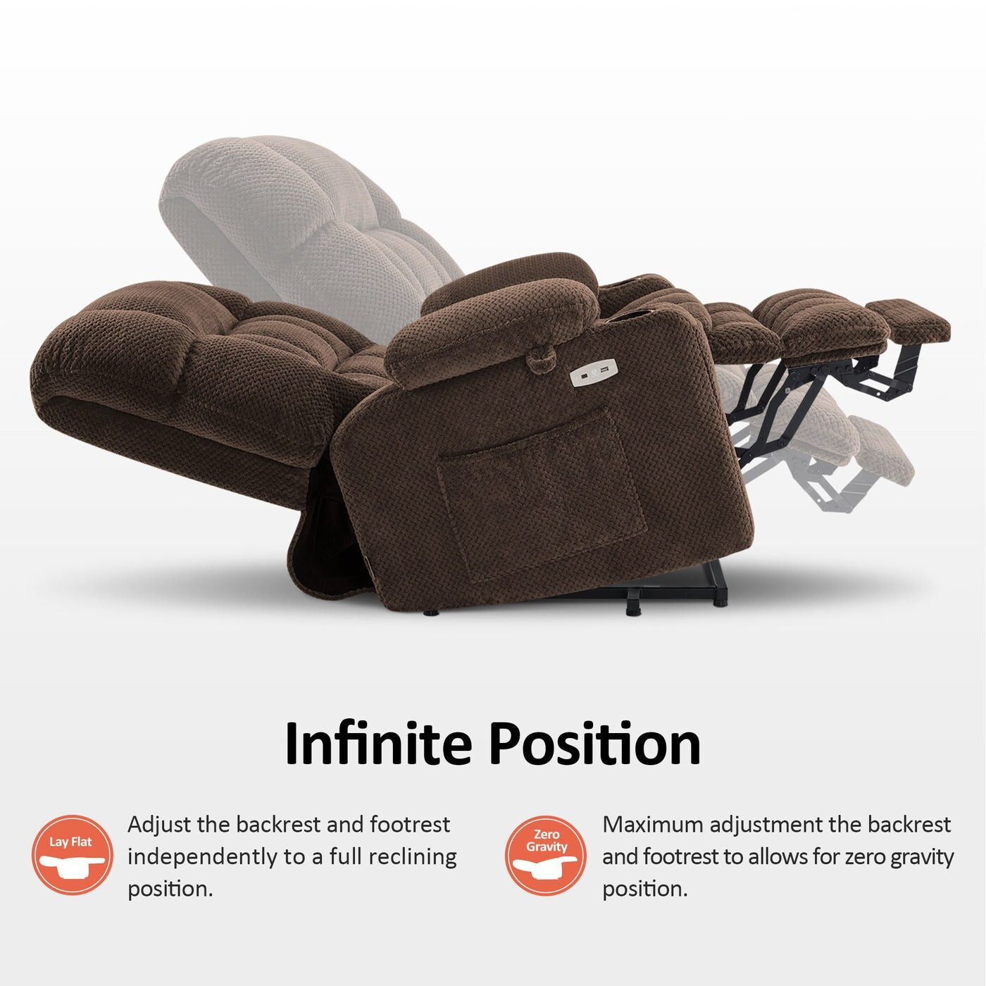 Fauteuil inclinable électrique à double moteur MCombo, petit format, avec massage et chauffage, positions infinies, ports USB, tissu 7893