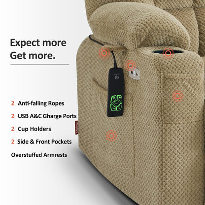 Fauteuil inclinable électrique à double moteur MCombo, petit format, avec massage et chauffage, positions infinies, ports USB, tissu 7893