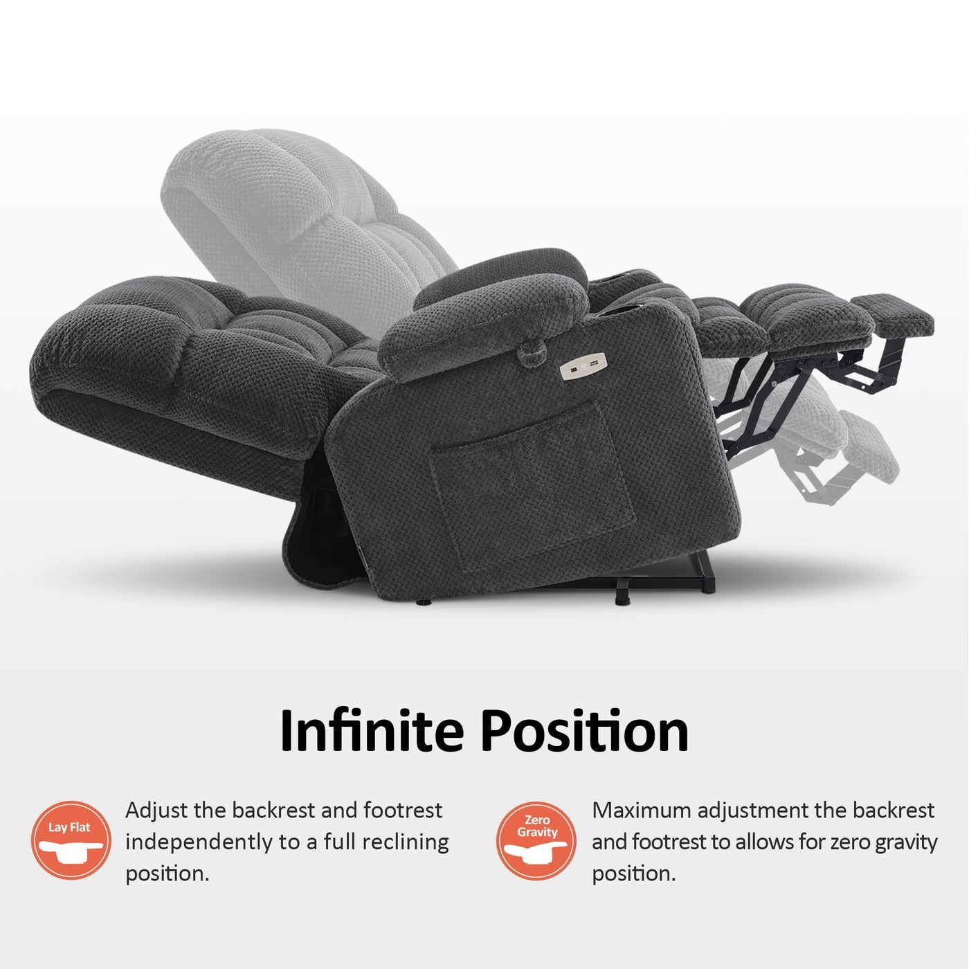 Fauteuil inclinable électrique à double moteur MCombo, petit format, avec massage et chauffage, positions infinies, ports USB, tissu 7893