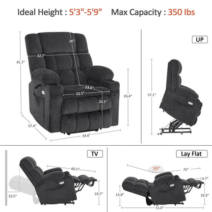 Fauteuil inclinable électrique à double moteur MCombo, petit format, avec massage et chauffage, positions infinies, ports USB, tissu 7893