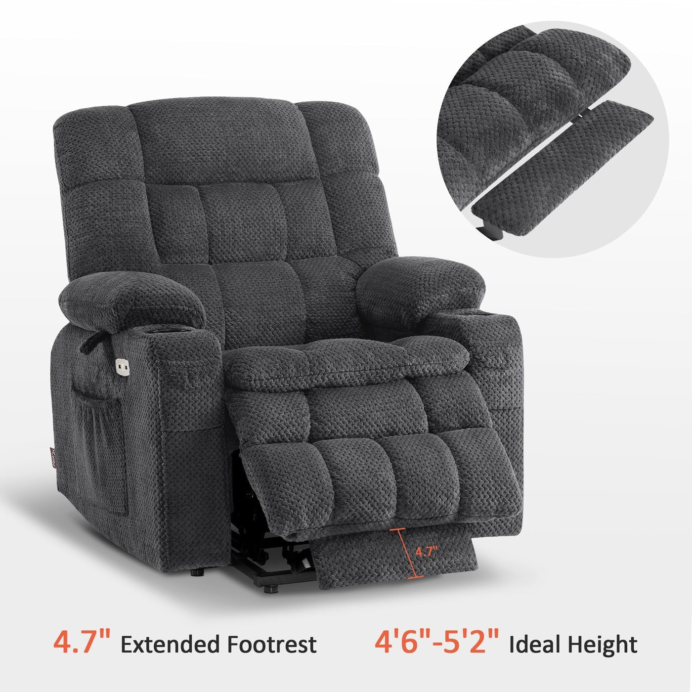 Fauteuil inclinable électrique à double moteur MCombo, petit format, avec massage et chauffage, positions infinies, ports USB, tissu 7893