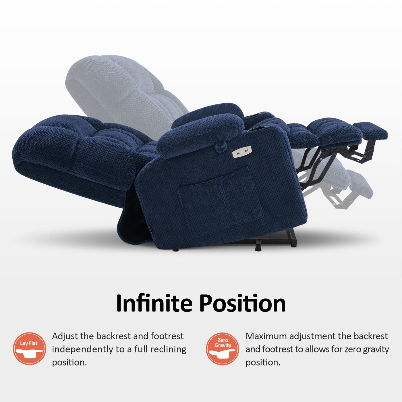 Fauteuil inclinable électrique à double moteur MCombo, petit format, avec massage et chauffage, positions infinies, ports USB, tissu 7893