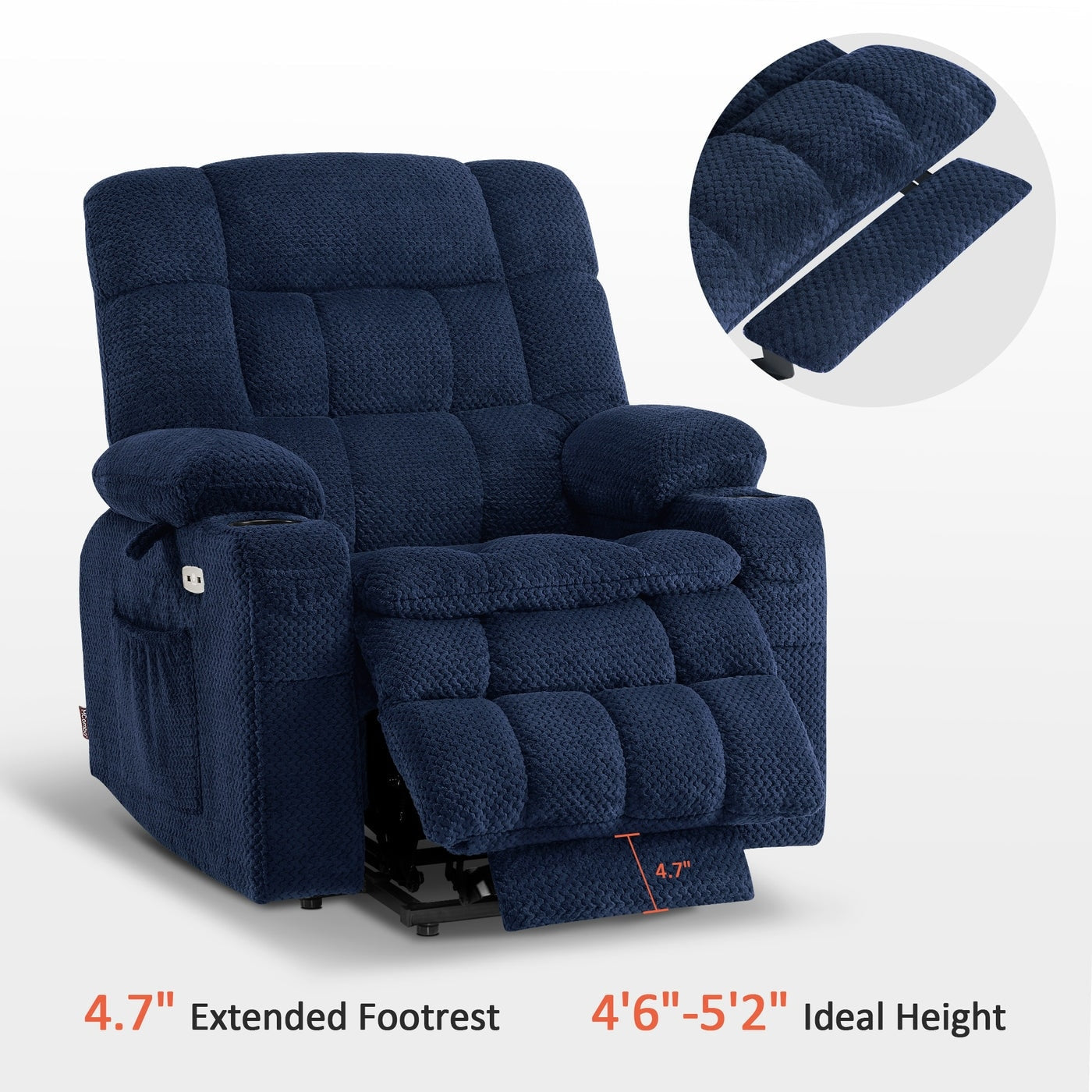 Fauteuil inclinable électrique à double moteur MCombo, petit format, avec massage et chauffage, positions infinies, ports USB, tissu 7893