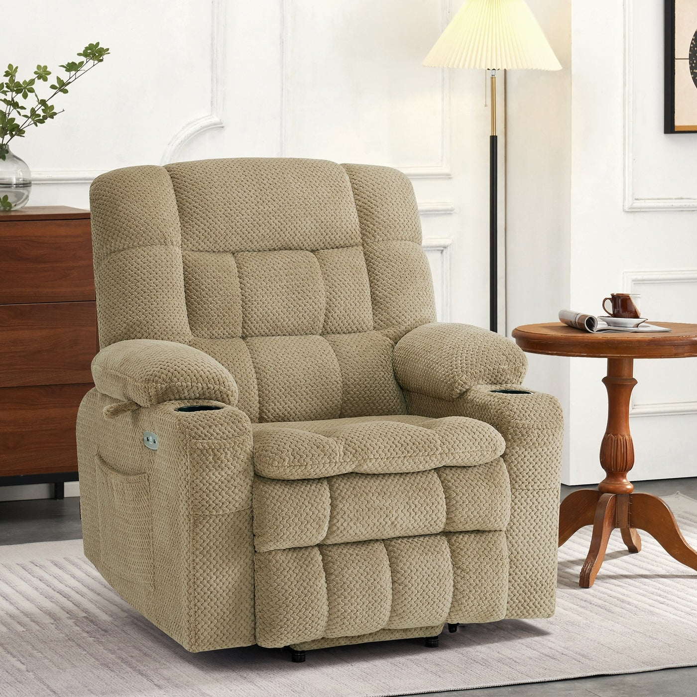 Fauteuil inclinable électrique à double moteur MCombo, petit format, avec massage et chauffage, positions infinies, ports USB, tissu 7893